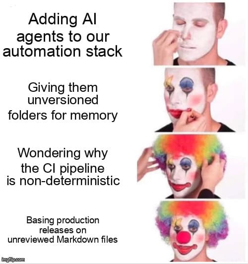 A deterministic memory folder with Markdown files, schema gates, and test traces