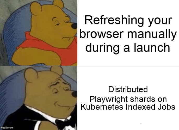 Playwright browser shards running as indexed jobs across a Kubernetes cluster