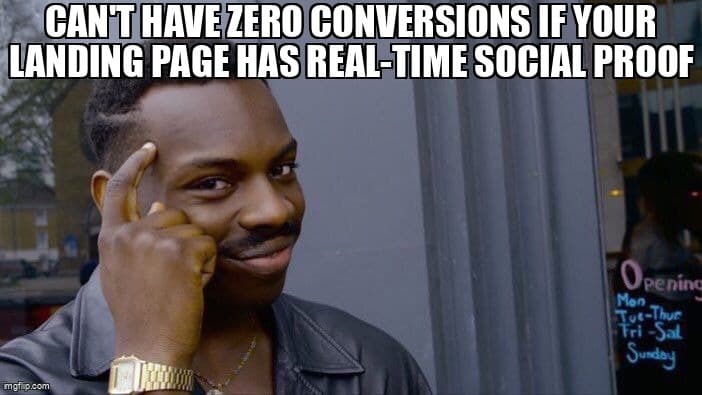 Social proof components on a landing page — activity toasts, testimonial carousel, and visitor count badge