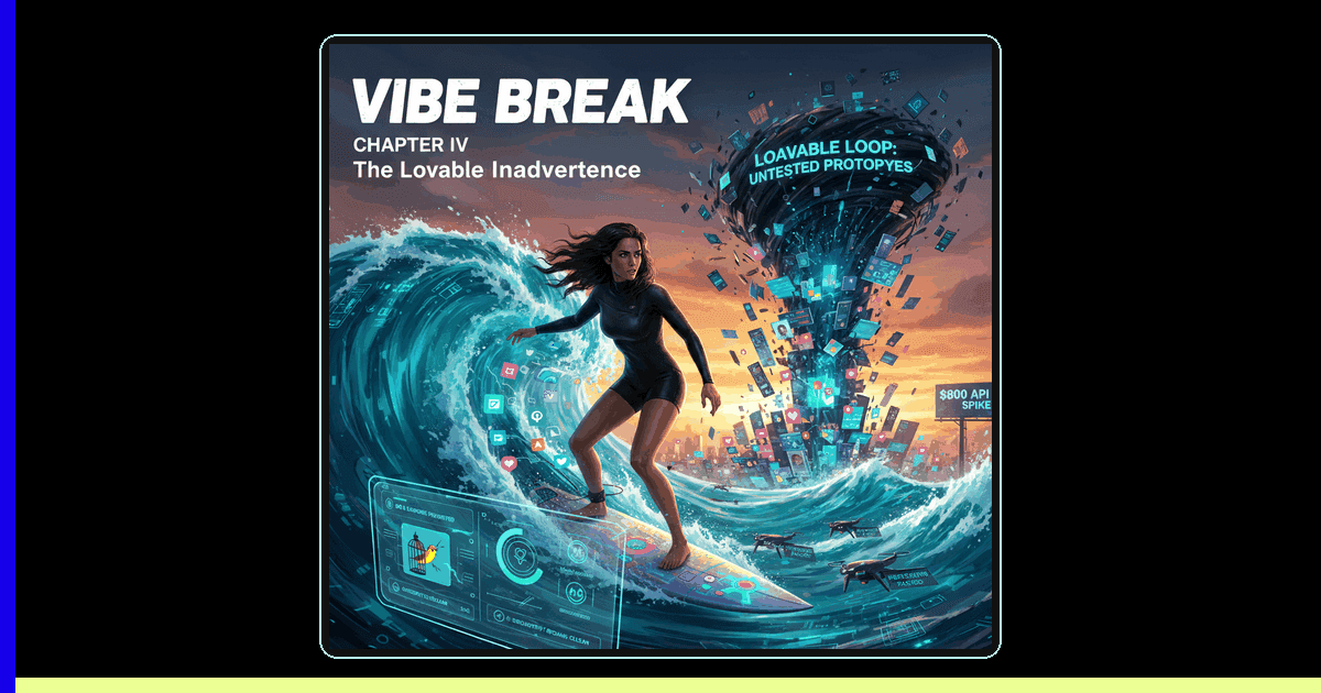 Vibe Break Chapter IV: The Lovable Inadvertence - AI coding security vulnerability illustration