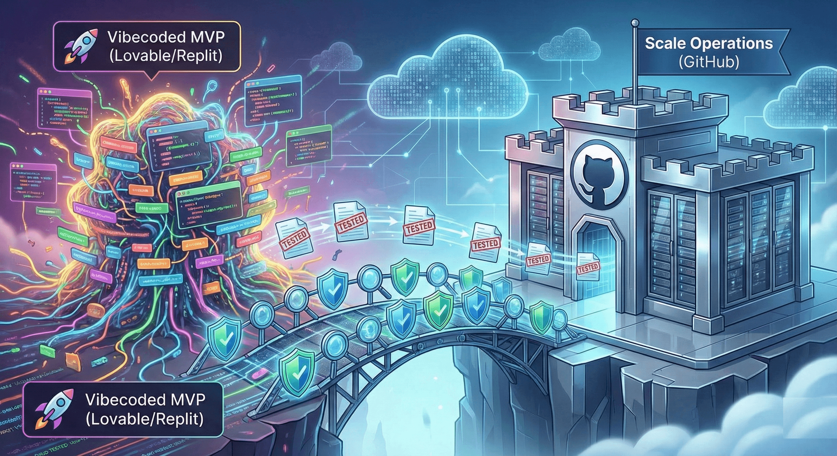 Vibe Break Chapter VIII: The GitHub Migration Protocol - Complete migration guide from Lovable/Replit to GitHub showing CI/CD setup and testing workflow